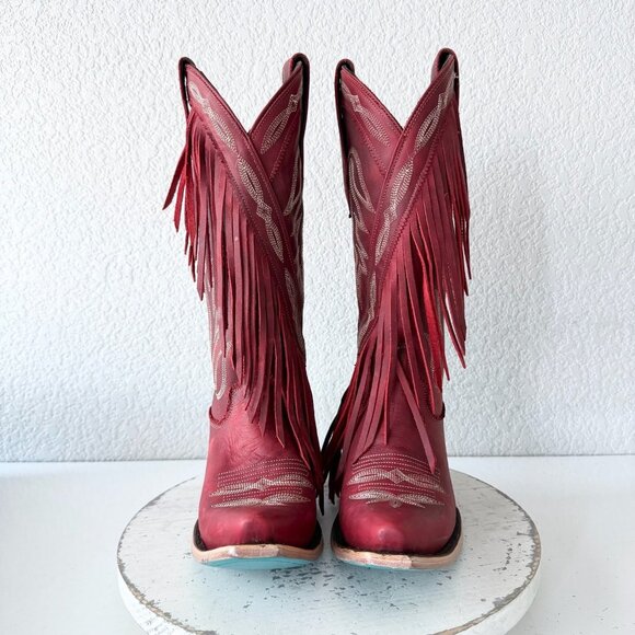Lane SENITA FALLS Womens Cowboy Boots 7.5 Red Fringe Western Cowgirl Mid Calf - Picture 5 of 11